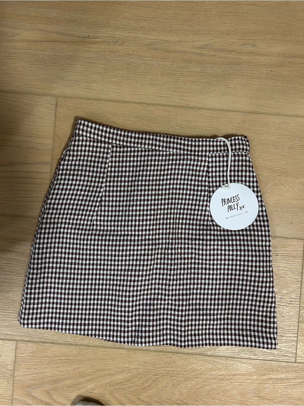 Princess Polly Brown and White Gingham Mini Skirt